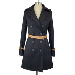 Rudsak Windbreaker Trench Coat Black S Belted Leather Trim Old Money Outdoors